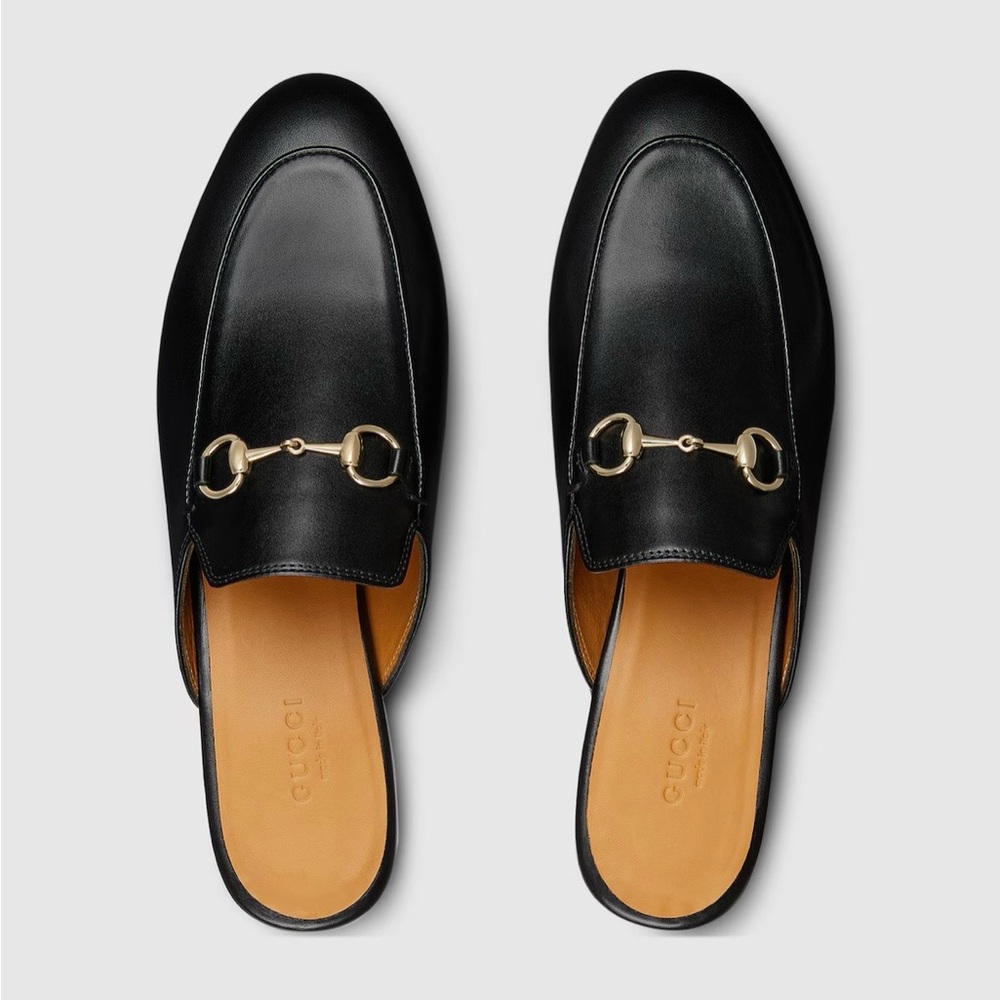 Gucci Black Leather Loafers with Gold Detail